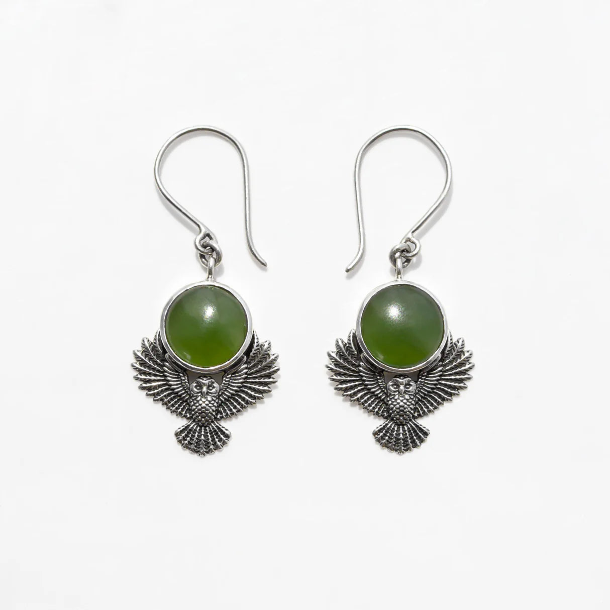 Pounamu Owl Guardian Earrings in Sterling Silver
