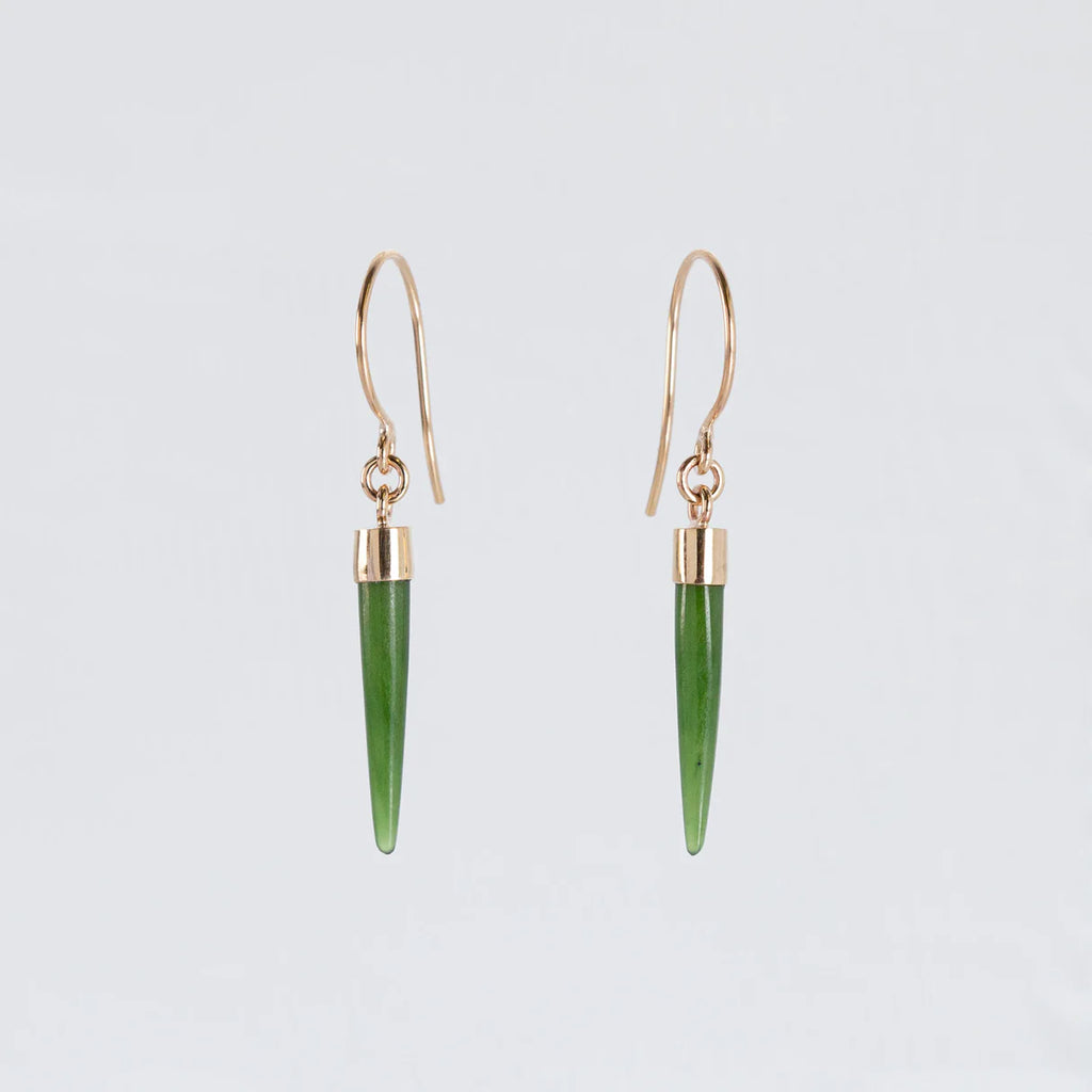 Gold Pounamu Skinny Point Earrings