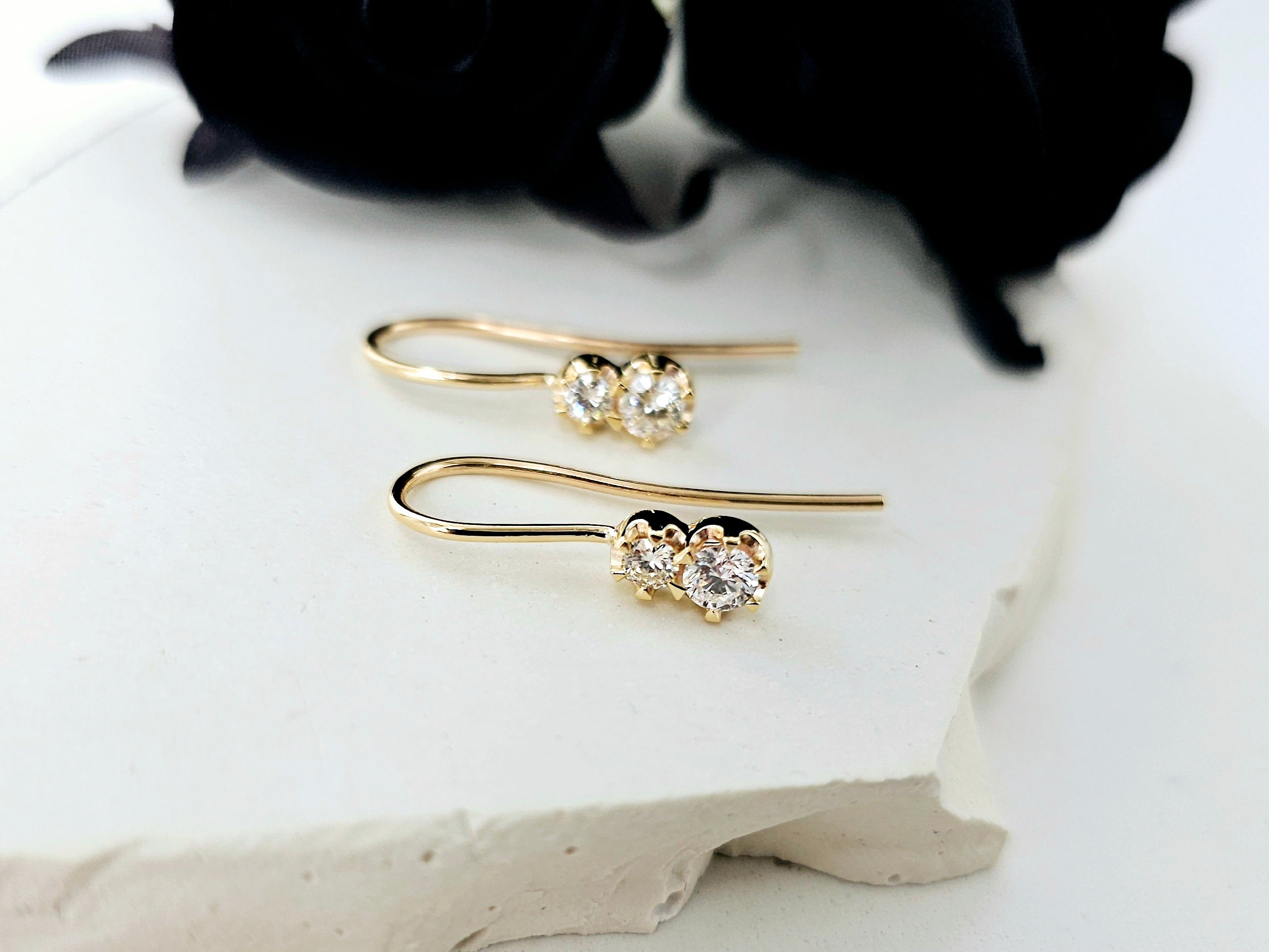Yellow Gold Dangle Diamond Studs