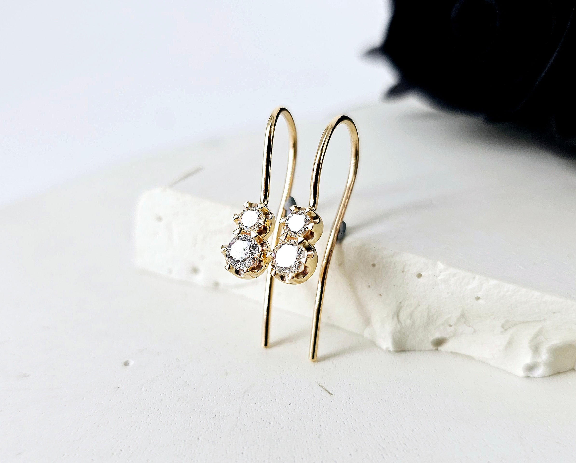 Yellow Gold Dangle Diamond Studs