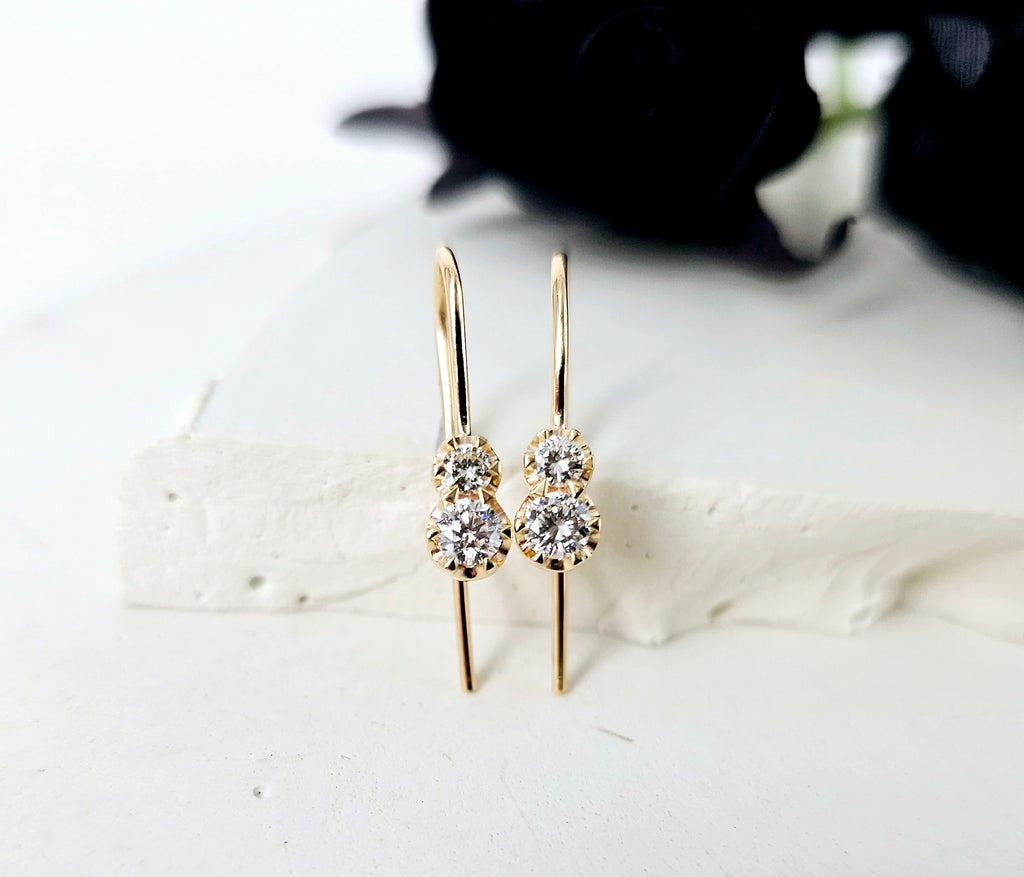 Yellow Gold Dangle Diamond Studs