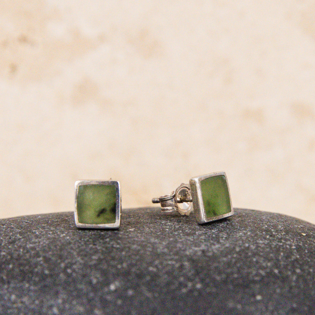 Square Pounamu Stud Earrings