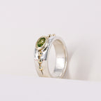 Oval Peridot 9ct Yellow Gold Mount on Silver Band Ring
