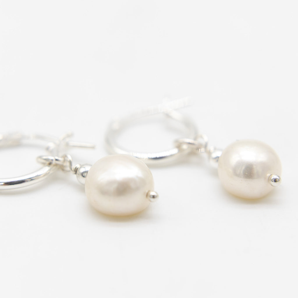 Silver Pearl Hoop Earrings