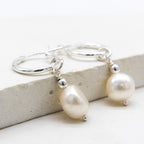 Silver Pearl Hoop Earrings
