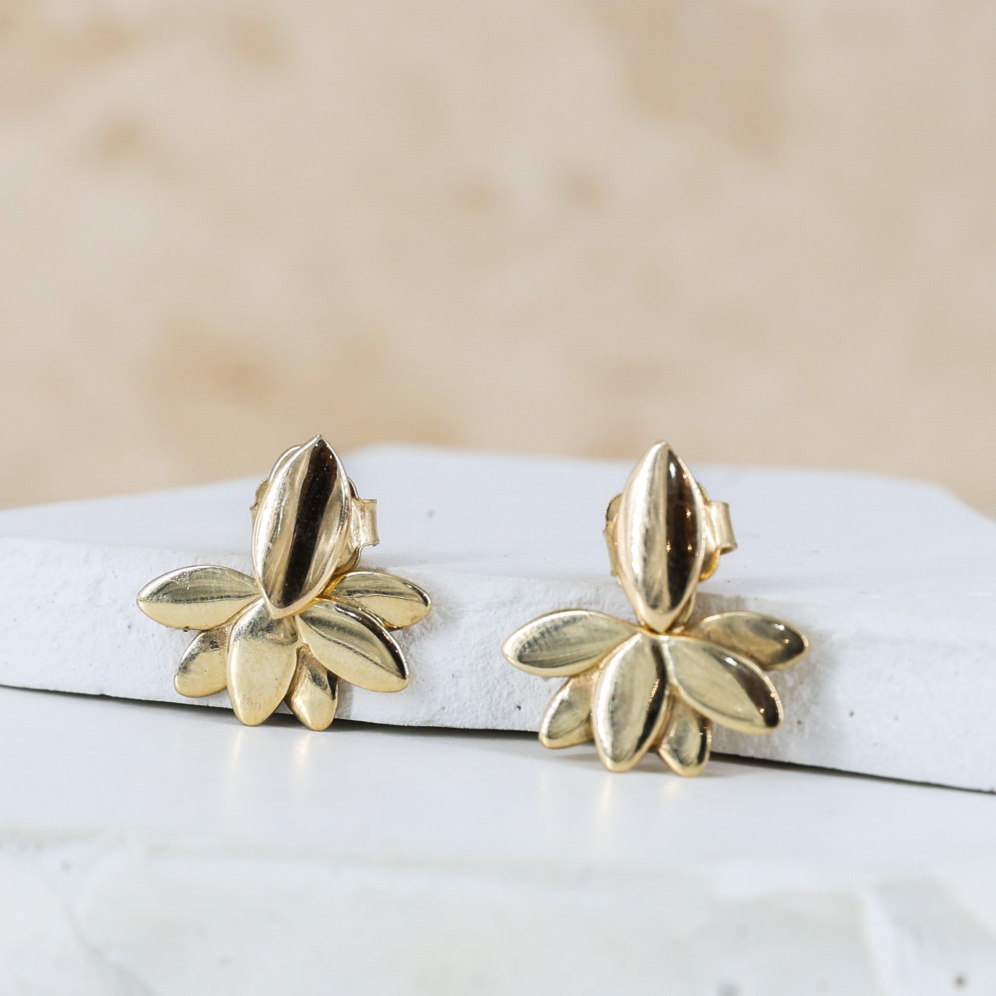 9ct Gold Layered Leaf Earrings