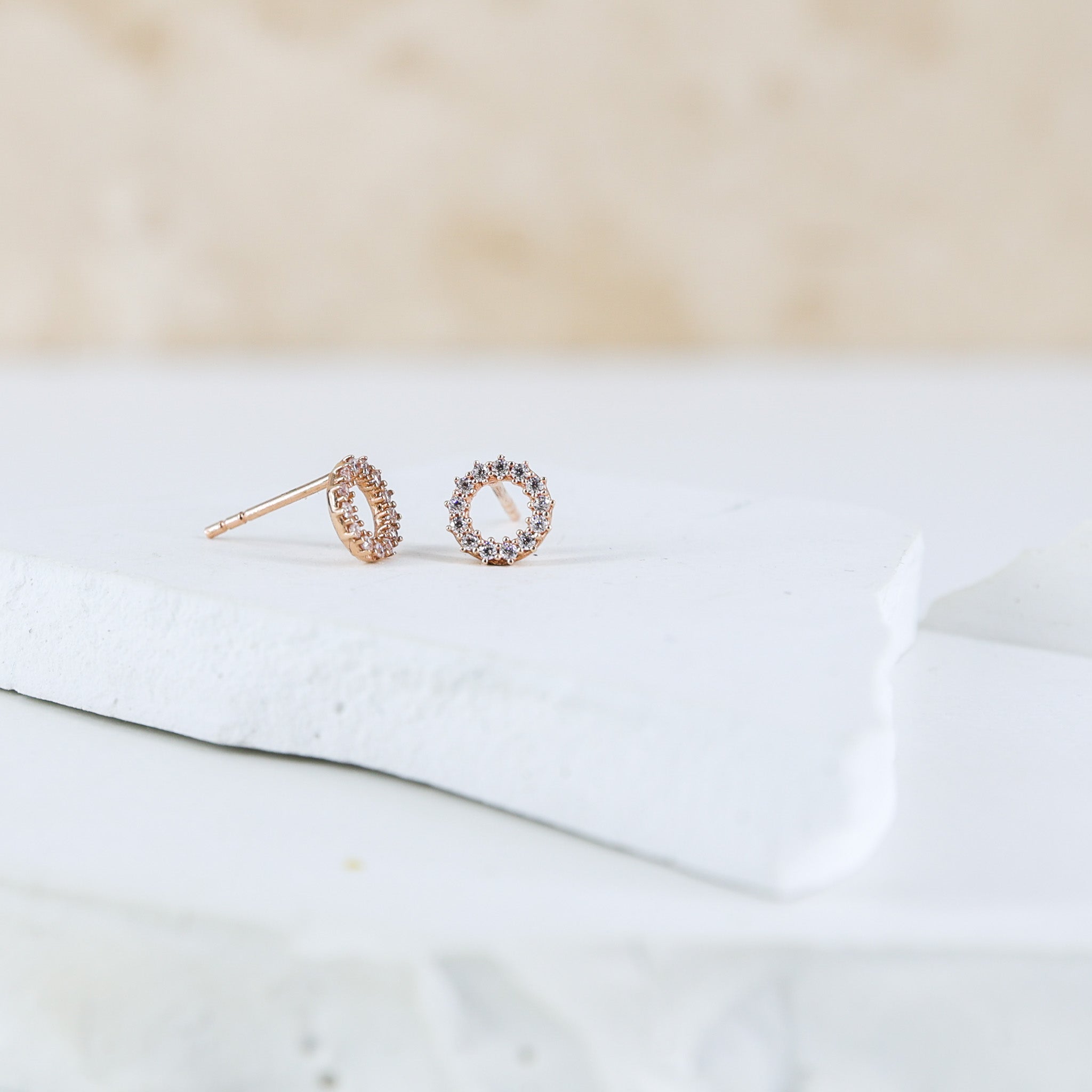 Delicate Open Circle Rose Gold Studs