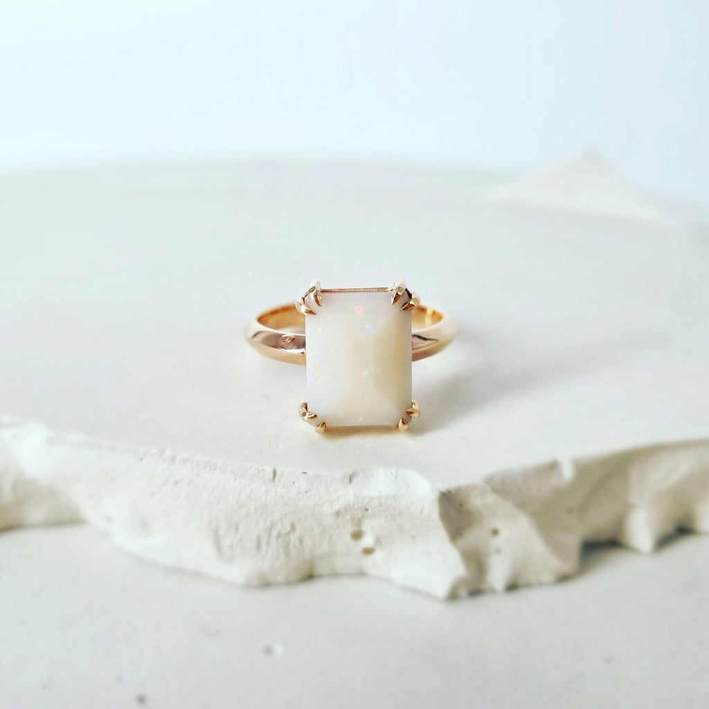 Embrace Bespoke Beauty: The Milky White Opal Talon Ring