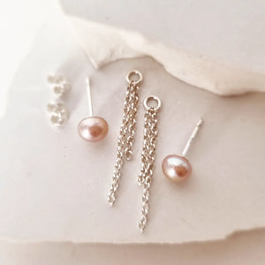 Pink Pearl Stud with Chain Detail