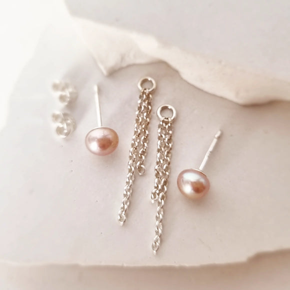 Pink Pearl Stud with Chain Detail