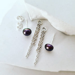 Black Pearl Stud with Chain Detail