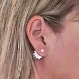 White Pearl Stud with Layered Leaf Piece