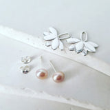 Pink Pearl Stud with Layered Leaf Piece