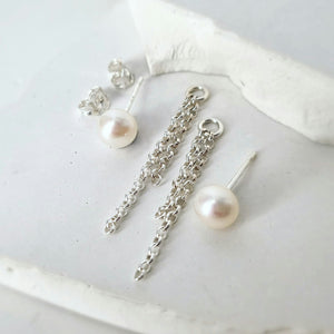 White Pearl Stud with Chain Detail