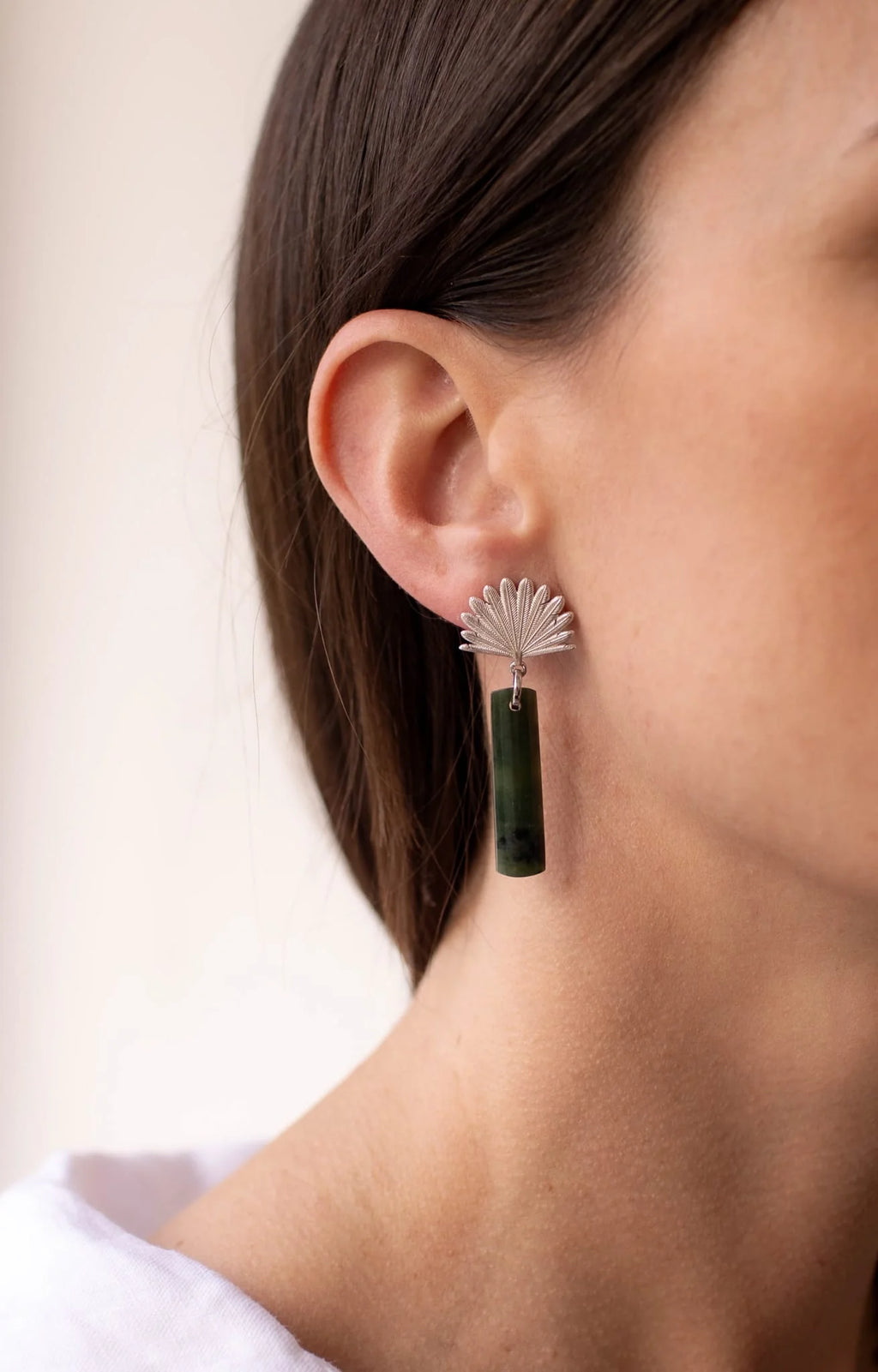 Pounamu Piwakawaka Drop Earring