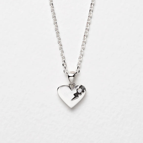 Perfectly Flawed Heart Pendant with Lab Diamond in Sterling Silver
