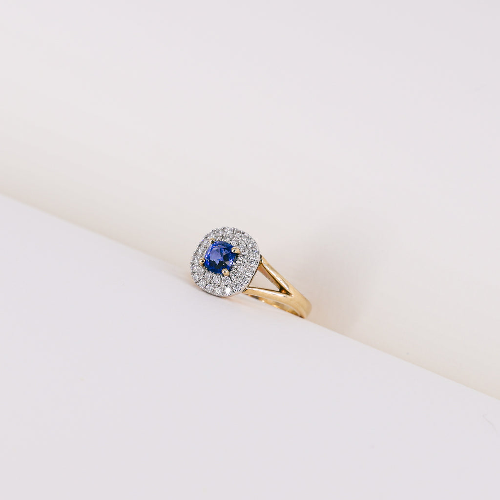 Sapphire and Diamond Cluster 9ct Yellow Gold Ring