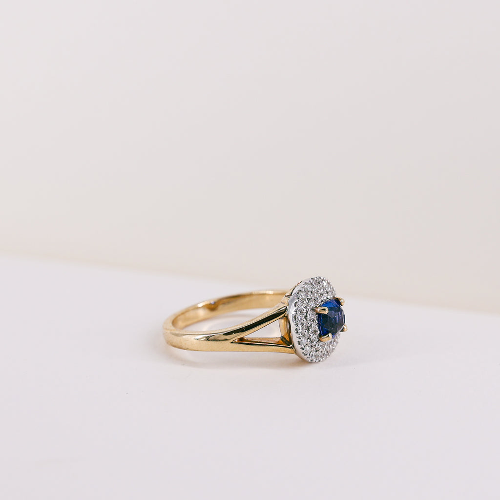 Sapphire and Diamond Cluster 9ct Yellow Gold Ring