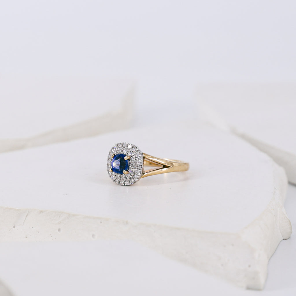 Sapphire and Diamond Cluster 9ct Yellow Gold Ring