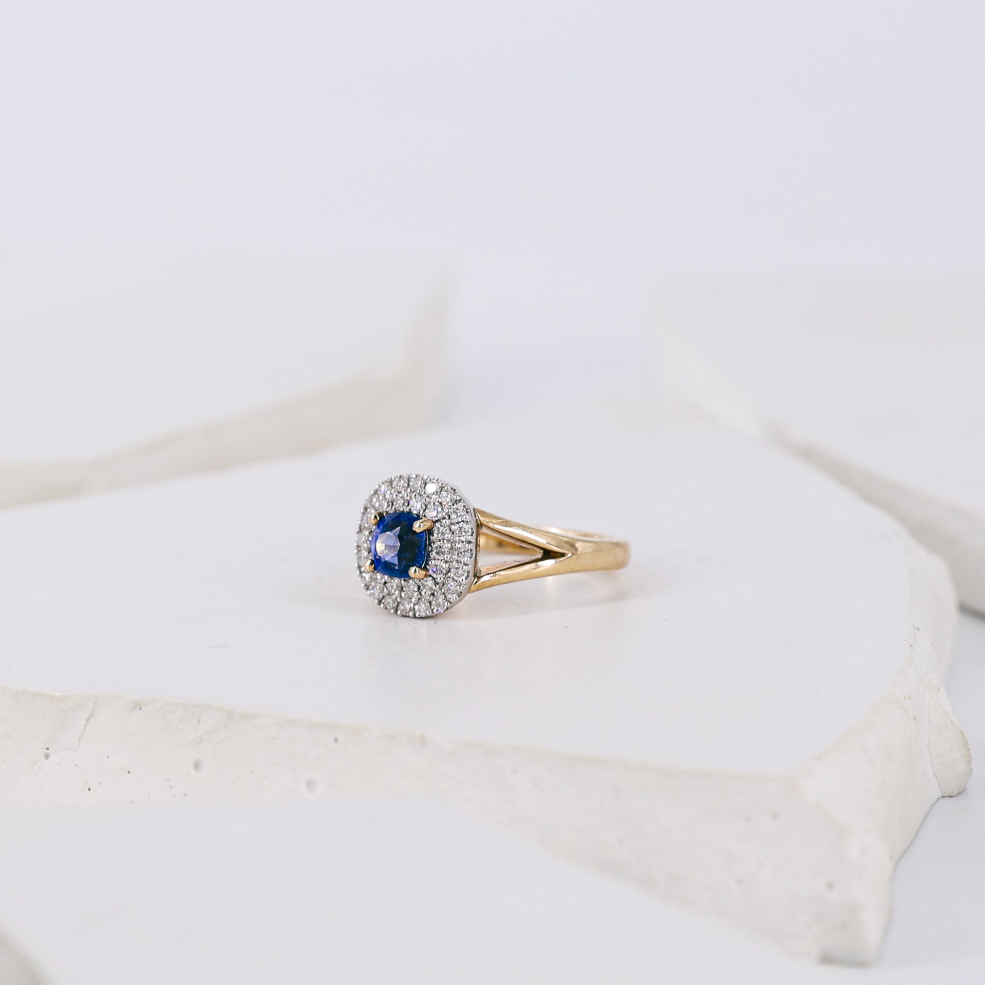 Sapphire and Diamond Cluster 9ct Yellow Gold Ring
