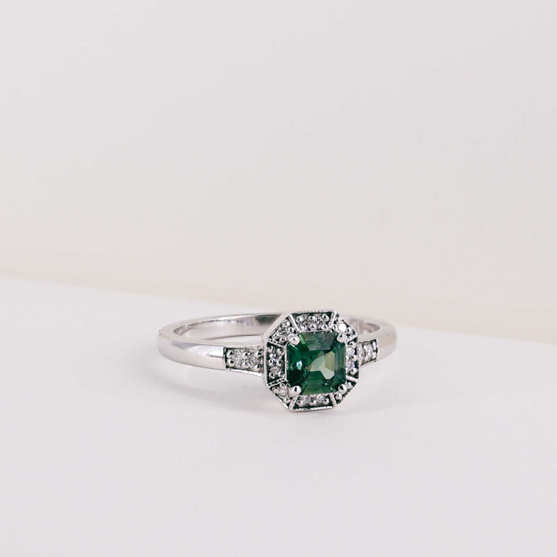 Green Sapphire and Diamond 9ct White Gold Ring