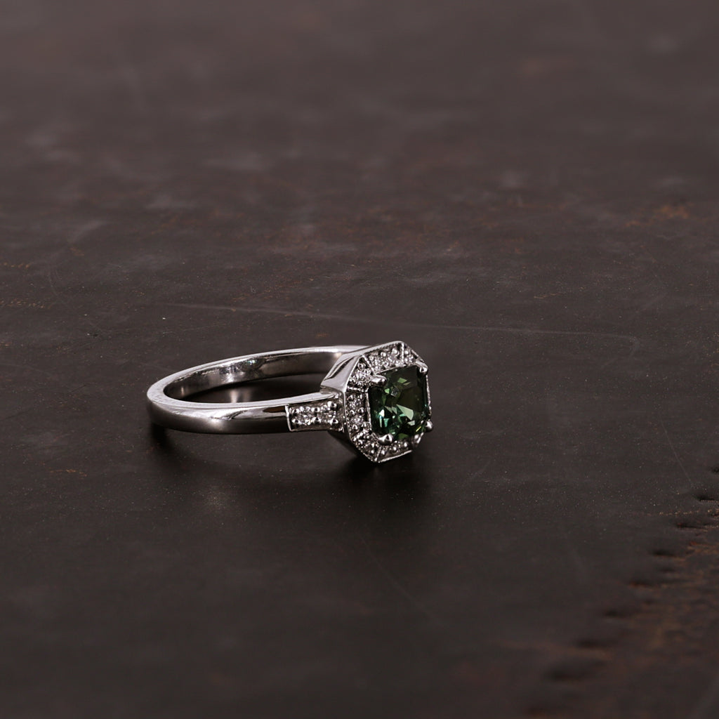 Green Sapphire and Diamond 9ct White Gold Ring