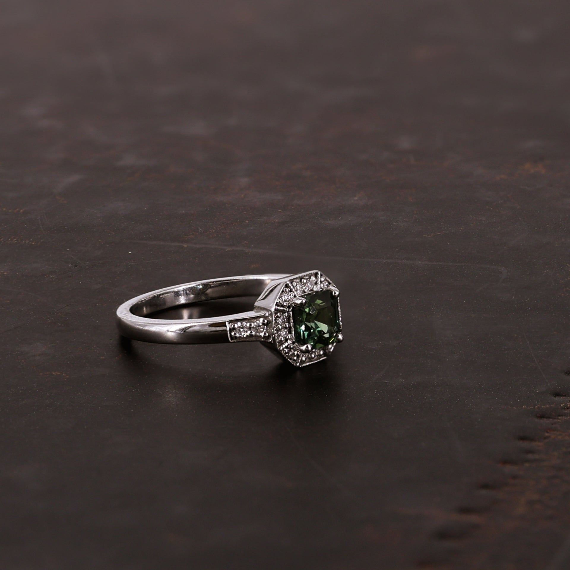 Green Sapphire and Diamond 9ct White Gold Ring