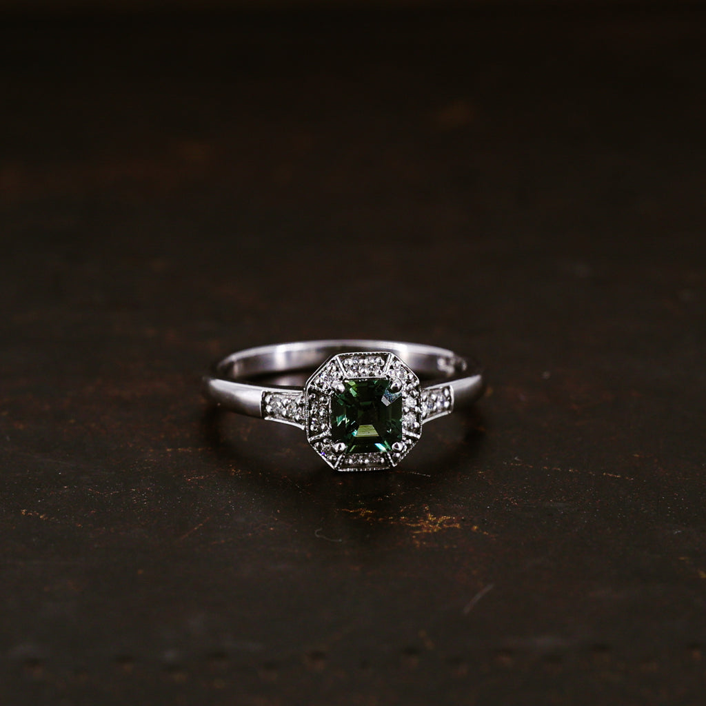 Green Sapphire and Diamond 9ct White Gold Ring