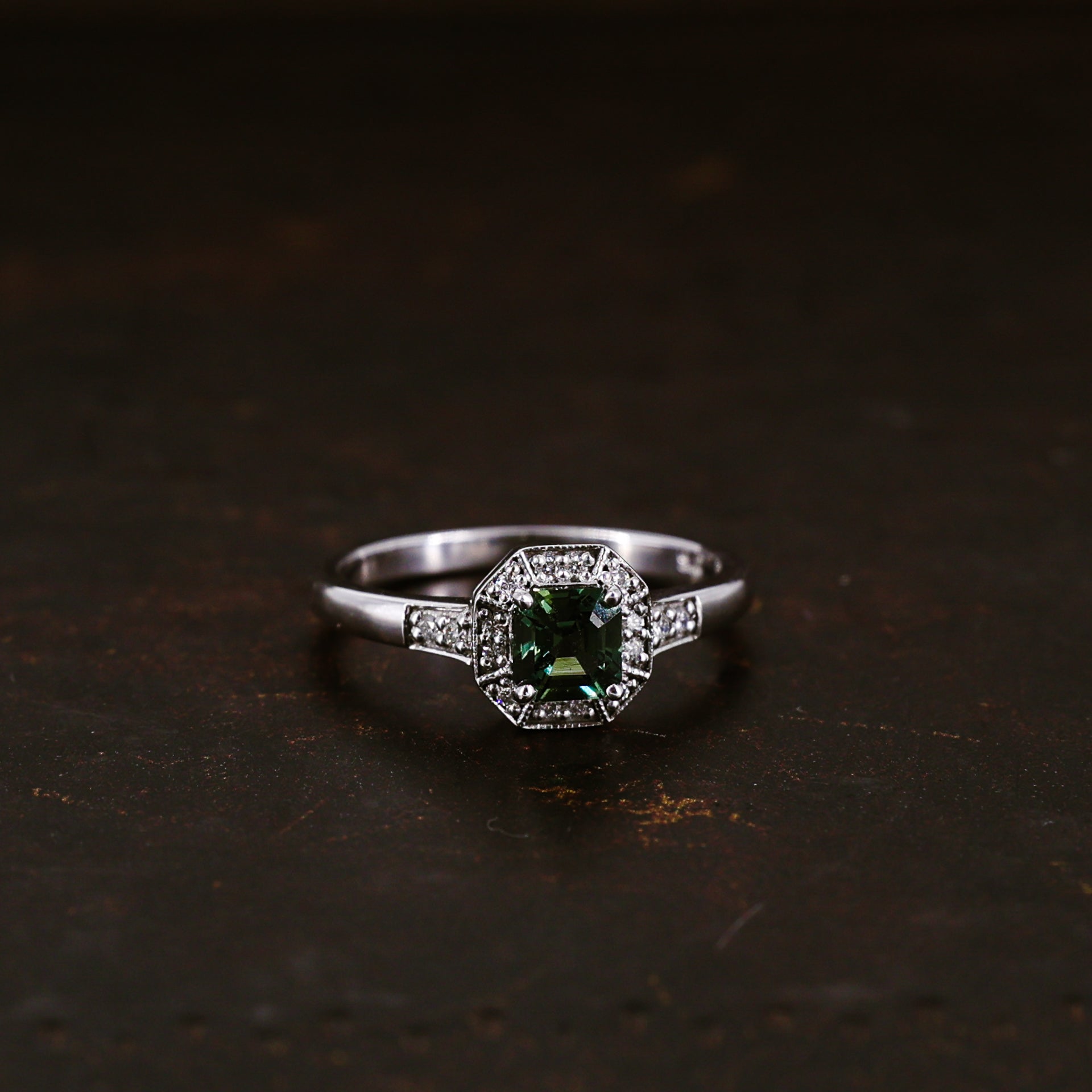 Green Sapphire and Diamond 9ct White Gold Ring