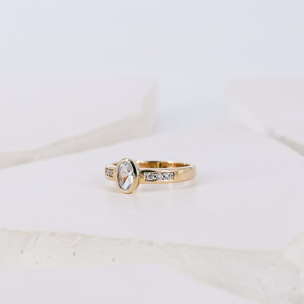 Oval White Sapphire 9ct Yellow Gold Ring