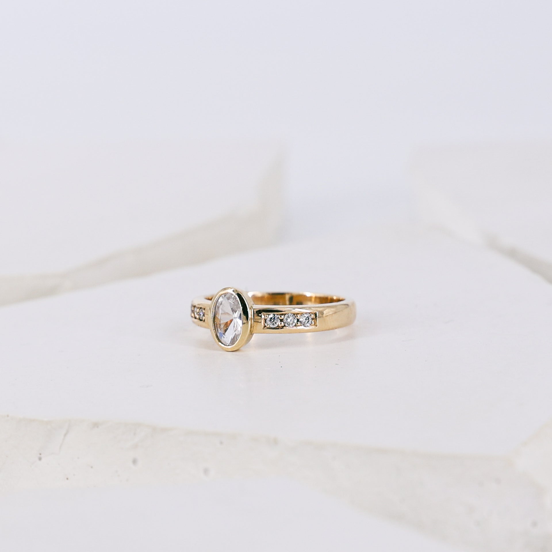 Oval White Sapphire 9ct Yellow Gold Ring
