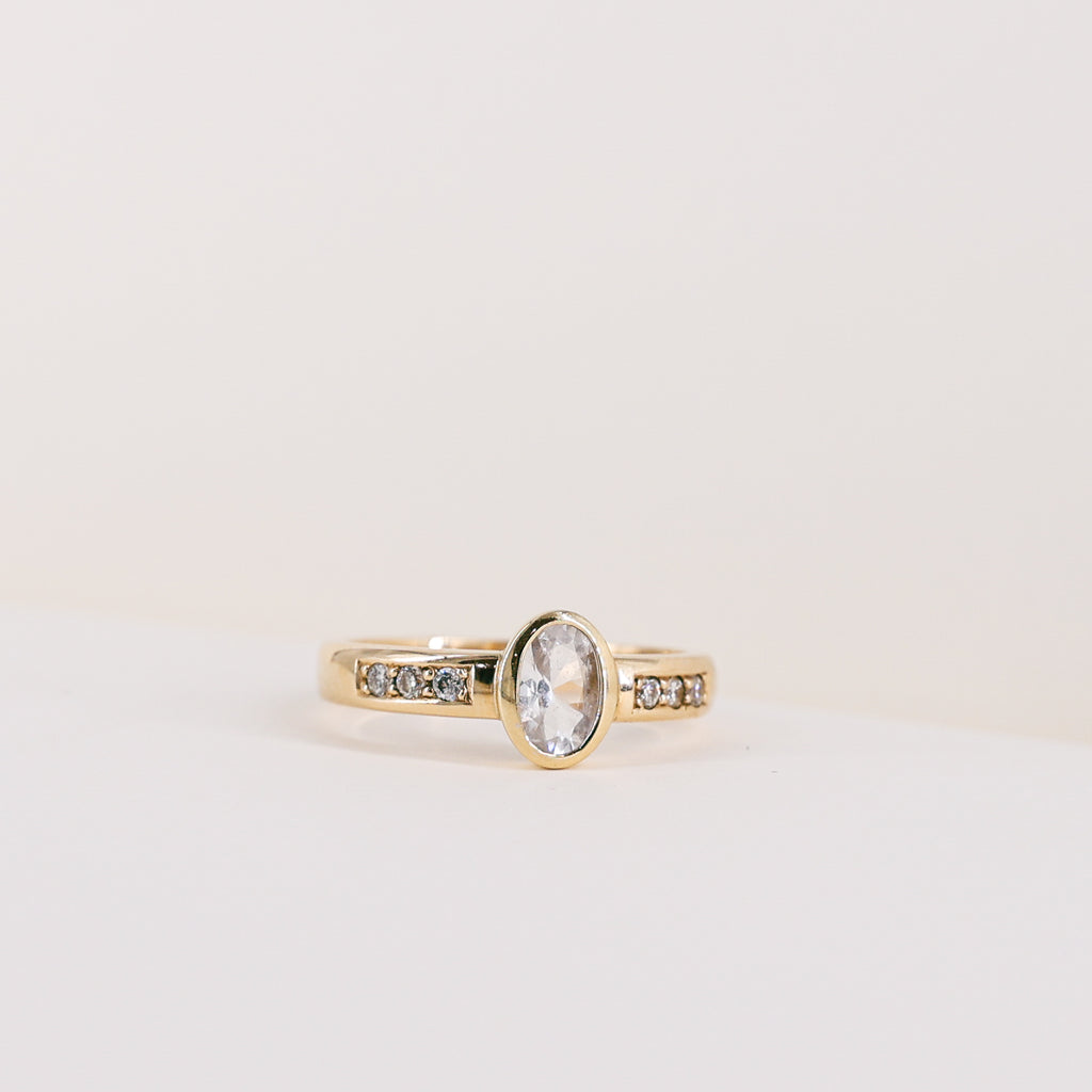 Oval White Sapphire 9ct Yellow Gold Ring