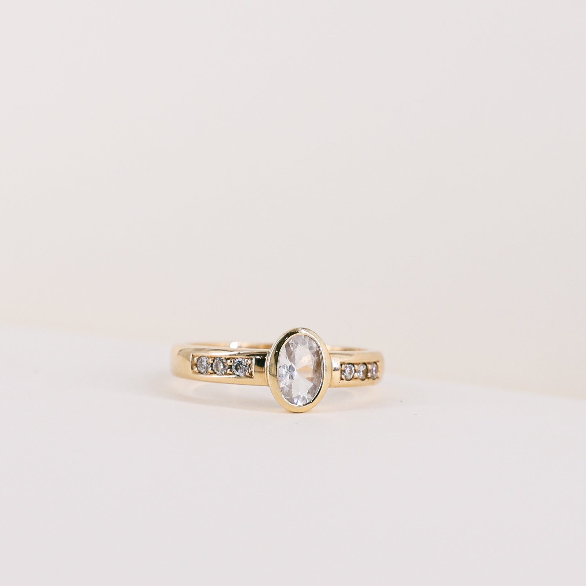 Oval White Sapphire 9ct Yellow Gold Ring