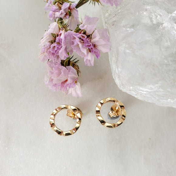 Patterned Circle Studs in 9ct Yellow