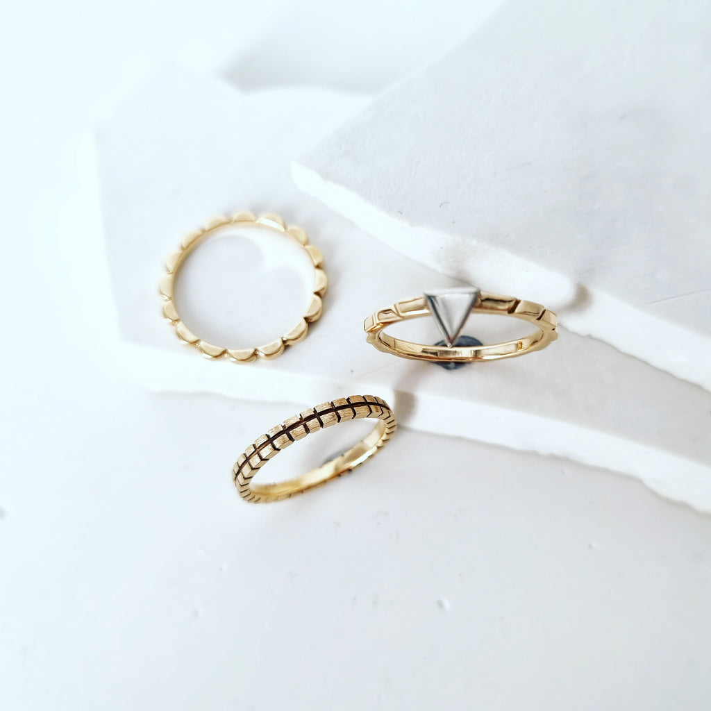 Discover Your Signature Stack: Triangle Two Tone Stacking Ring In 9ct Gold