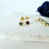 Black Diamond Stud with Layered Leaf Piece in 9ct Yellow Gold