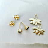 Black Diamond Stud with Layered Leaf Piece in 9ct Yellow Gold