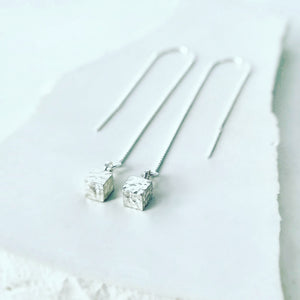 Cube Thread Earrings with Hammered Texture