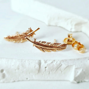 Feather Earrings in Red Gold