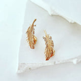 Feather Earrings in Red Gold